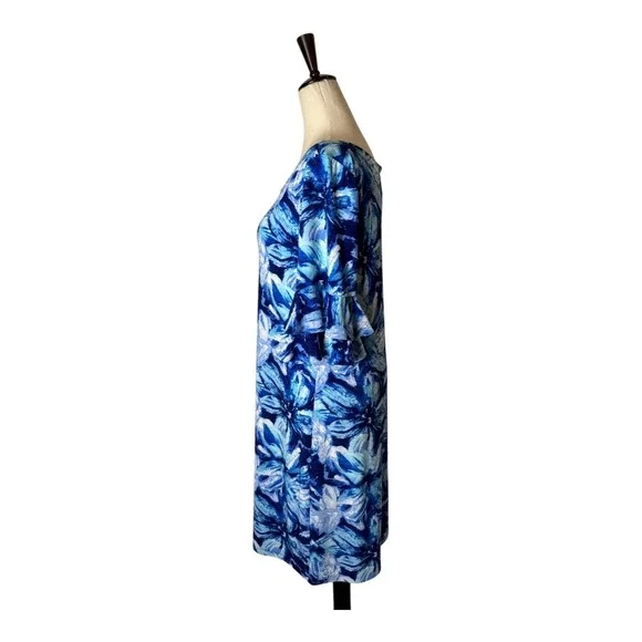 Pappagallo Dress Women Medium Blue Floral Bell Sleeve Mini Boho Flowy‎ Beach - Picture 6 of 11